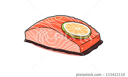 手绘卡通新鲜的三文鱼肉插画素材 113422110