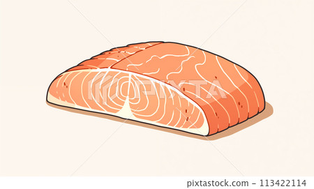 手绘卡通新鲜的三文鱼肉插画素材 113422114