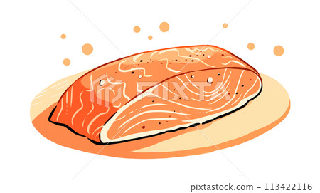 手绘卡通新鲜的三文鱼肉插画素材 113422116