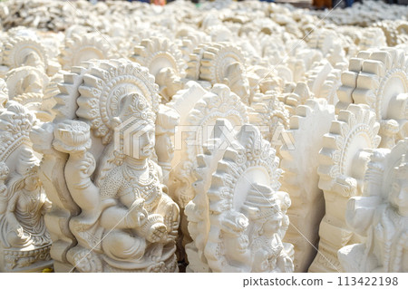Hindu figurines in plaster of Shiva God in Hinduism at India Hindu figurines in plaster of Shiva God in Hinduism at India 113422198