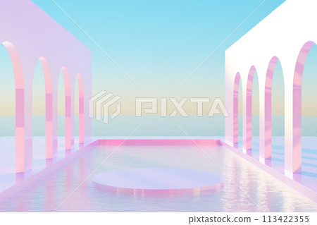 Colorful design of arched walls and rippling water Colorful design of arched walls and rippling water 113422355