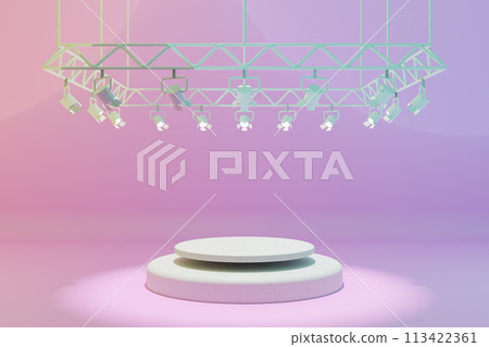 Creative podium with decorative metal stage spot lights. 3d render 113422361