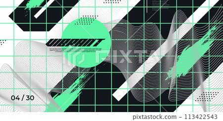 Abstract Creative Geometric Background with Brush Illustration in Black and Green Color. Creative Design Suitable for Sports Banner or Poster 113422543
