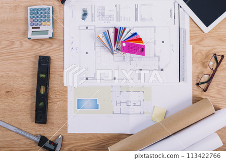 Workplace of draftsman Workplace of draftsman 113422766