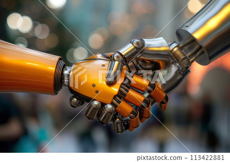 Robotic handshake close-up 113422881