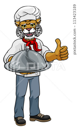 Wildcat Chef Mascot Cartoon Character 113423189