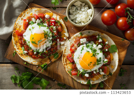 Mexican food - Huevos Rancheros , menu shot 113423653