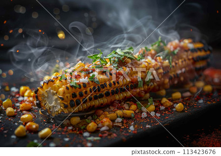 Mexican food - elote, wood background, menu shot 113423676