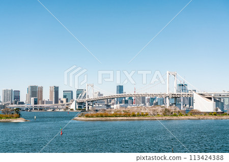 [Tokyo] Rainbow Bridge and Tokyo Tower as seen from Odaiba 113424388