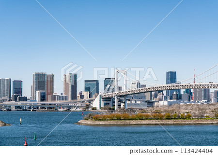 [東京]從台場看到的彩虹橋和東京鐵塔 113424404