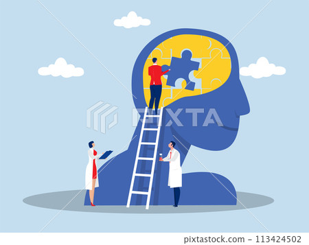 psychological help and support,man people putting puzzle pieces of person head people treating personality disorder National Mental Health awarenessconcept psychological help and support,man people putting puzzle pieces of person head people treating personality disorder National Mental Health awarenessconcept 113424502