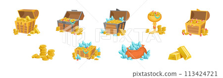 Pirate Treasure and Riches with Gem and Gold Vector Set 113424721