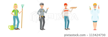 Young Man and Woman of Different Profession in Uniform Vector Set 113424730