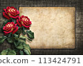 Card for invitation or congratulation with red roses in vintage style 113424791