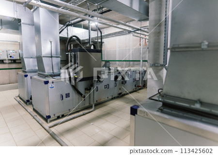 Pressure sensor in an industrial boiler room. Barometer in the heating system. Close-up. Pressure sensor in an industrial boiler room. Barometer in the heating system. Close-up. 113425602