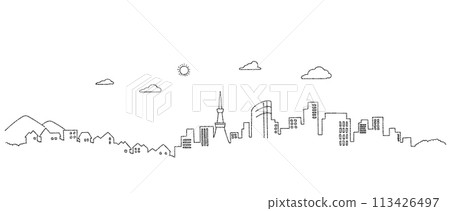 Line drawing of cityscapes - urban background material 113426497