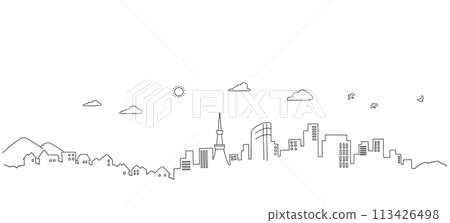 Line drawing of cityscapes - urban background material 113426498