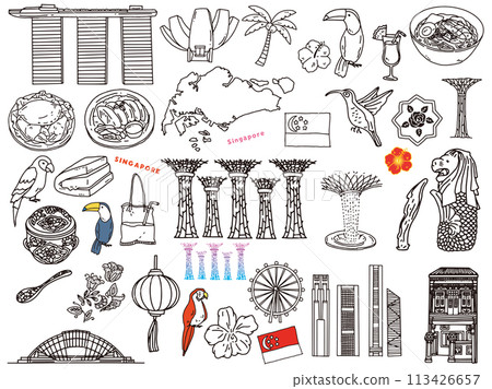 Hand-drawn illustrations of Singapore (Southeast Asia, travel, culture, tourism) 113426657
