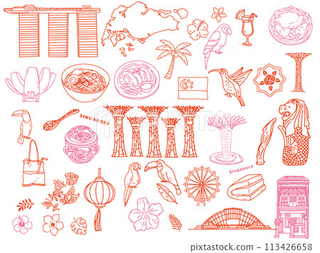 新加坡手寫插圖（東南亞、旅遊、文化、旅遊） 113426658