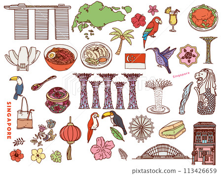 Hand-drawn illustrations of Singapore (Southeast Asia, travel, culture, tourism) Hand-drawn illustrations of Singapore (Southeast Asia, travel, culture, tourism) 113426659