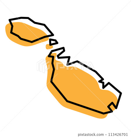 Malta country simplified map. Orange silhouette with thick black sharp contour outline isolated on white background. Simple vector icon Malta country simplified map. Orange silhouette with thick black sharp contour outline isolated on white background. Simple vector icon 113426701