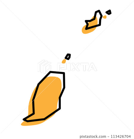 Grenada country simplified map. Orange silhouette with thick black sharp contour outline isolated on white background. Simple vector icon Grenada country simplified map. Orange silhouette with thick black sharp contour outline isolated on white background. Simple vector icon 113426704