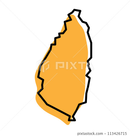 Saint Lucia country simplified map. Orange silhouette with thick black sharp contour outline isolated on white background. Simple vector icon 113426715