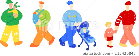 Colorful flat illustration set of father raising children 113426845