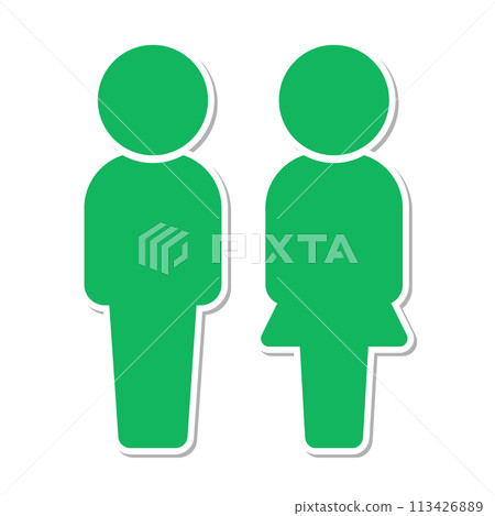Green pictogram of two people, a man and a woman - Icons with white border and shadow for couples, gender, toilets, etc. Green pictogram of two people, a man and a woman - Icons with white border and shadow for couples, gender, toilets, etc. 113426889