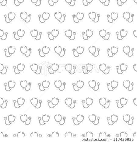 Seamless pattern with stethoscope. Black, white vector illustration. Seamless pattern with stethoscope. Black, white vector illustration. 113426922