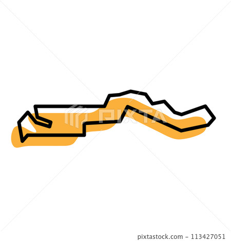Gambia country simplified map. Orange silhouette with thick black sharp contour outline isolated on white background. Simple vector icon Gambia country simplified map. Orange silhouette with thick black sharp contour outline isolated on white background. Simple vector icon 113427051