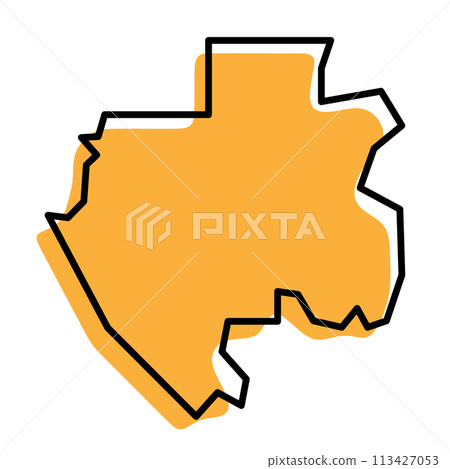 Gabon country simplified map. Orange silhouette with thick black sharp contour outline isolated on white background. Simple vector icon 113427053