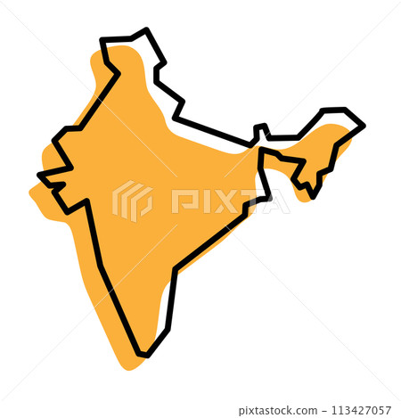 India country simplified map. Orange silhouette with thick black sharp contour outline isolated on white background. Simple vector icon 113427057
