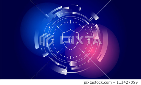 網路數位安全圖像概念、帶鎖孔的盾牌、個人資料背景向量素材 113427059