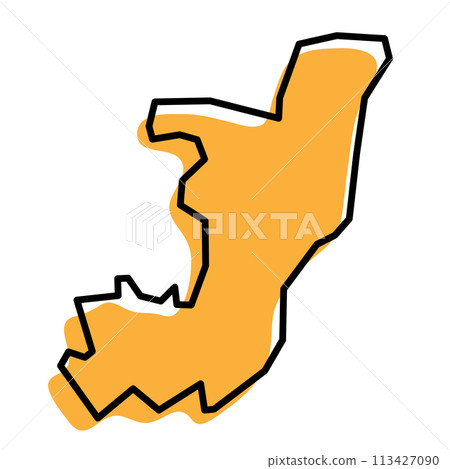 Republic of the Congo country simplified map. Orange silhouette with thick black sharp contour outline isolated on white background. Simple vector icon Republic of the Congo country simplified map. Orange silhouette with thick black sharp contour outline isolated on white background. Simple vector icon 113427090