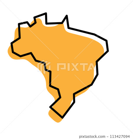 Brazil country simplified map. Orange silhouette with thick black sharp contour outline isolated on white background. Simple vector icon Brazil country simplified map. Orange silhouette with thick black sharp contour outline isolated on white background. Simple vector icon 113427094