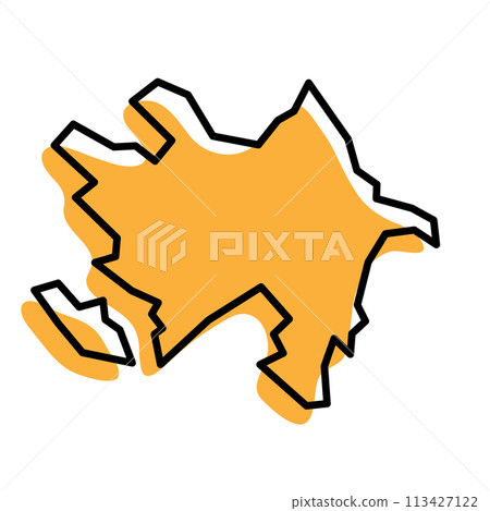 Azerbaijan country simplified map. Orange silhouette with thick black sharp contour outline isolated on white background. Simple vector icon 113427122