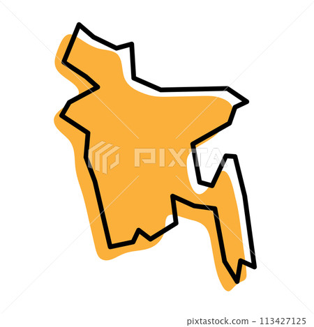 Bangladesh country simplified map. Orange silhouette with thick black sharp contour outline isolated on white background. Simple vector icon 113427125