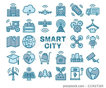 智慧城市彩色線圖示集 113427165