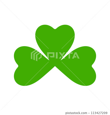 Flat shamrock icon. Clover three leaves logo. Green floral sticker. 113427209