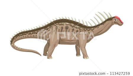 Cartoon dicraeosaurus dinosaur character. Isolated vector herbivorous, late jurassic dino characterized by a short neck with distinctive spiked vertebrae, stout body, and relatively small head Cartoon dicraeosaurus dinosaur character. Isolated vector herbivorous, late jurassic dino characterized by a short neck with distinctive spiked vertebrae, stout body, and relatively small head 113427259