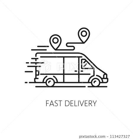 Fast delivery line icon, logistics of order and parcel shipping service, vector pictogram. Logistics supply chain and cargo service with fast delivery by express courier can in thin line icon Fast delivery line icon, logistics of order and parcel shipping service, vector pictogram. Logistics supply chain and cargo service with fast delivery by express courier can in thin line icon 113427327