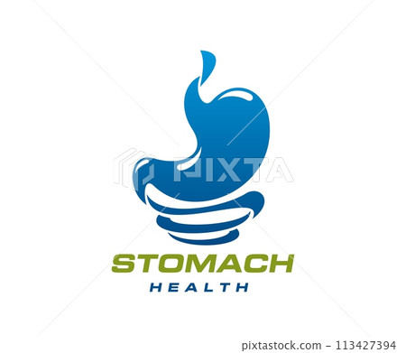Stomach health icon, gastroenterology medicine and gastro clinic vector emblem. Stomach sign for digestion and gut health, gastroscopy medical examination and digestive system medical treatment Stomach health icon, gastroenterology medicine and gastro clinic vector emblem. Stomach sign for digestion and gut health, gastroscopy medical examination and digestive system medical treatment 113427394