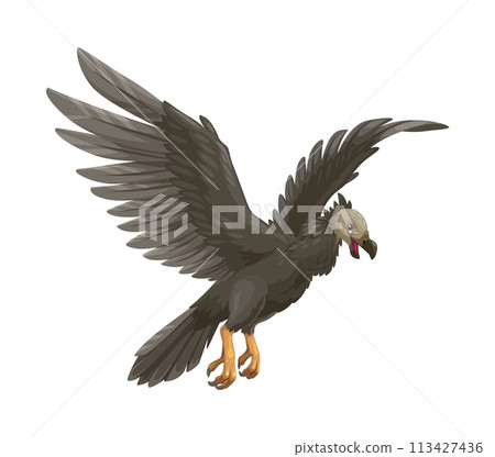 Cartoon argentavis character. Isolated vector gigantic prehistoric bird, among the largest flying birds ever discovered, with a wingspan up to 7 meters, thriving in miocene era argentina 113427436