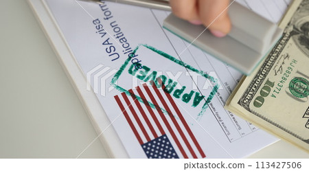 Document is approved for US visa closeup 113427506