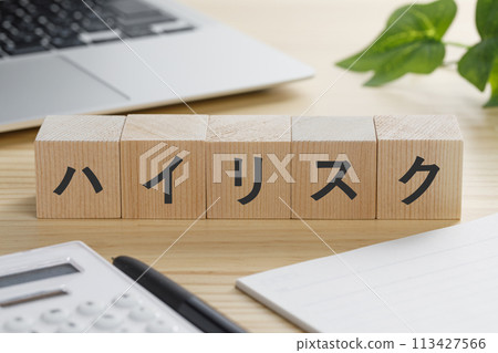 一塊積木，上面寫著高風險。 113427566