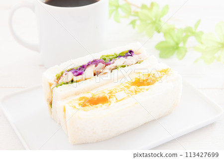 美味的雞蛋三明治和雞肉三明治 美味的雞蛋三明治和雞肉三明治 113427699