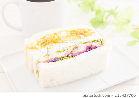 美味的雞蛋三明治和雞肉三明治 113427700