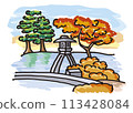 Hand-drawn illustration of Kenrokuen Garden (Ishikawa Prefecture) in autumn Hand-drawn illustration of Kenrokuen Garden (Ishikawa Prefecture) in autumn 113428084