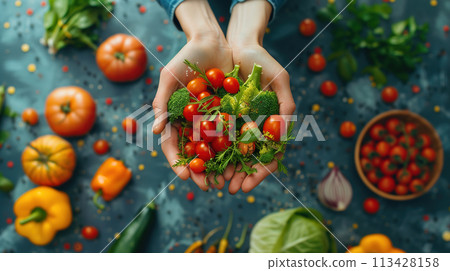 Person Holding a Bunch of Vegetables 113428158